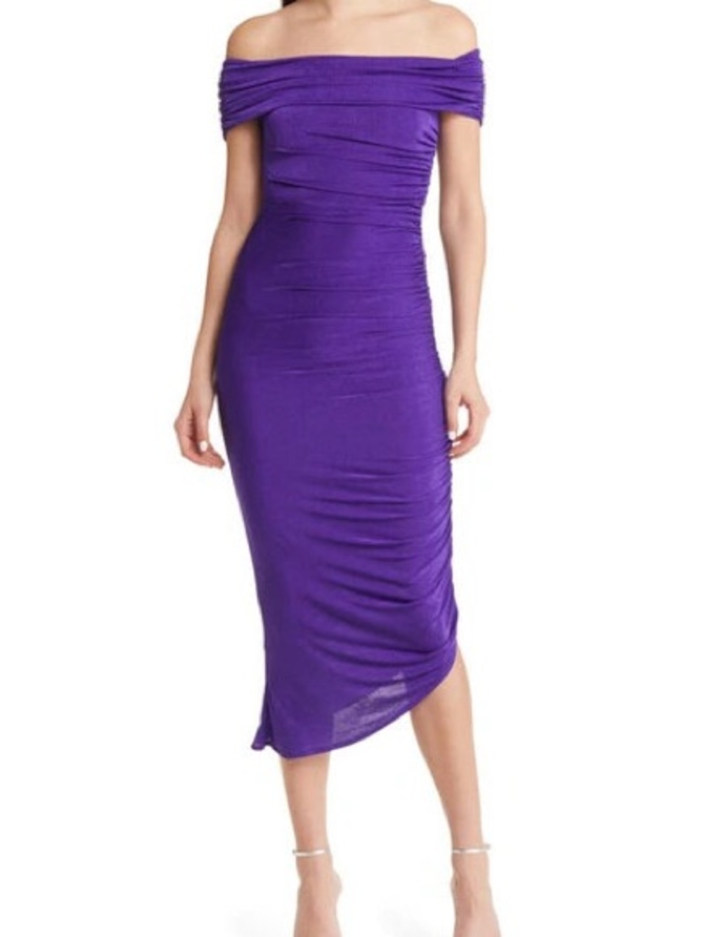 MISHA COLLECTION KEONI RUCHED DRESS SIZE M ULTRA VIOLET